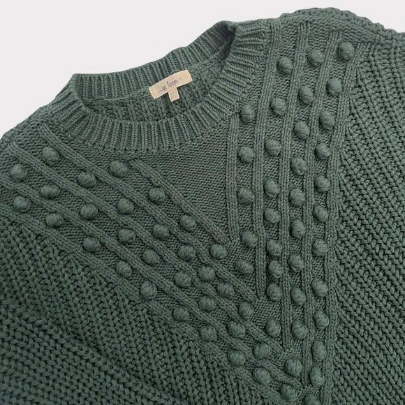 Women's Dark Green Soft Knit Chevron Pom Pom Sweater In Loom Size M/L - Picture 5 of 7